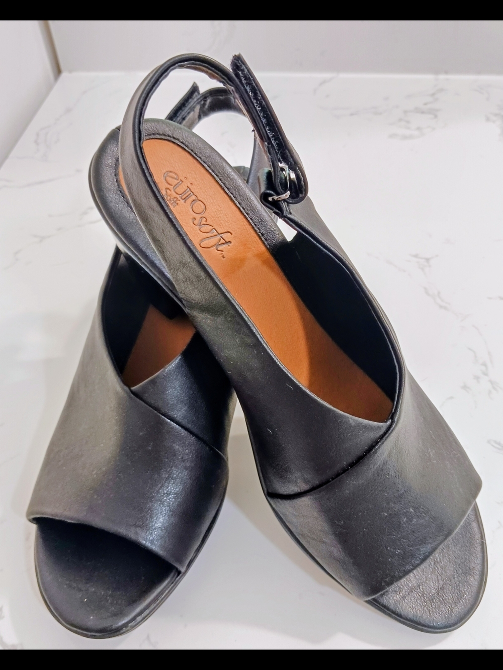 EuroSoft Women's Black Slingback Peep-Toe Sandals